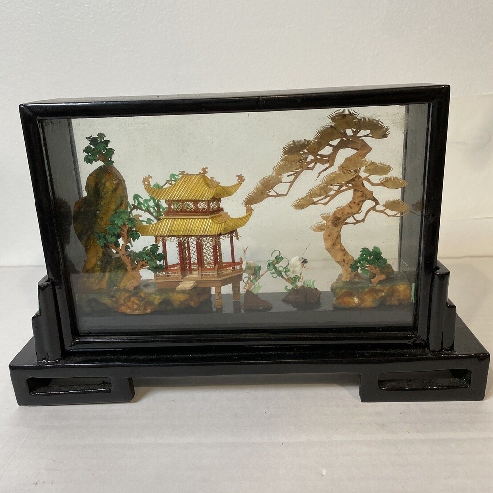 Vintage Chinese Colour Cork Wood Engraved Country Sence Sculpture Lacquer Frame‎